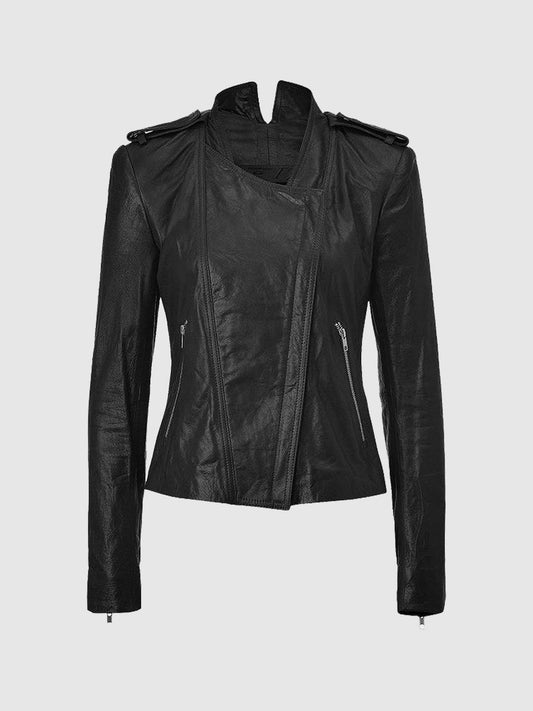 Black Strike Women's Leather Biker Jacket