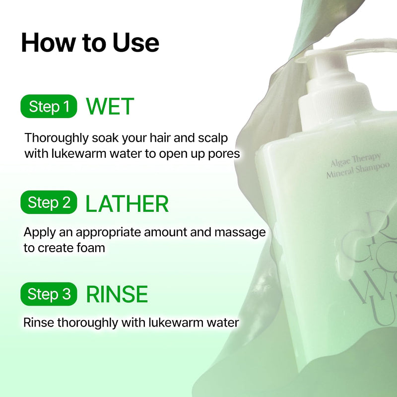 Growus Algae Therapy Mineral Shampoo 500ml – Refreshing Scalp Care Shampoo for Hydrated & Healthy-Looking Hair