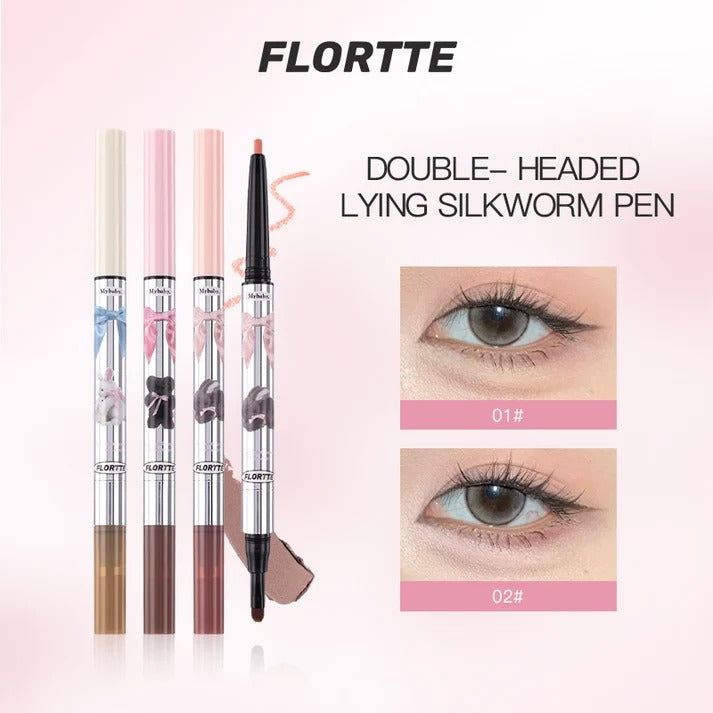 FLORTTE Double-Sided Eyeshadow Pencil – Dual-Ended Under Eye Highlight & Contour Stick for Natural Eye Makeup Princess Aegyo Sal Volumizing