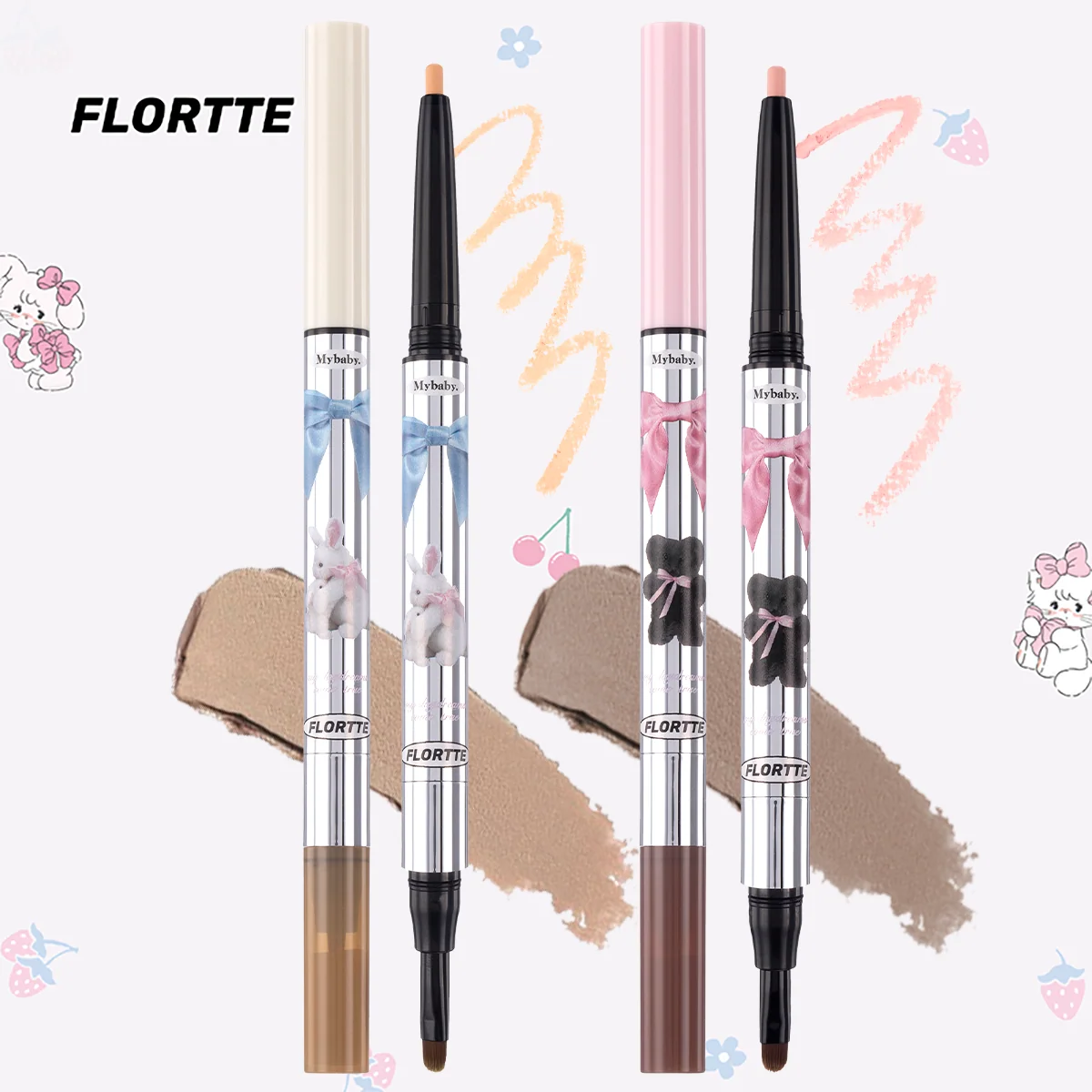 FLORTTE Double-Sided Eyeshadow Pencil – Dual-Ended Under Eye Highlight & Contour Stick for Natural Eye Makeup Princess Aegyo Sal Volumizing