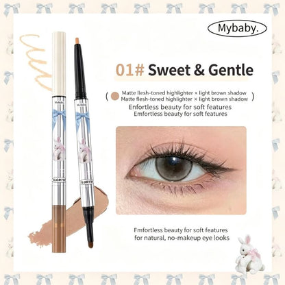 FLORTTE Double-Sided Eyeshadow Pencil – Dual-Ended Under Eye Highlight & Contour Stick for Natural Eye Makeup  Princess Aegyo Sal Volumizing