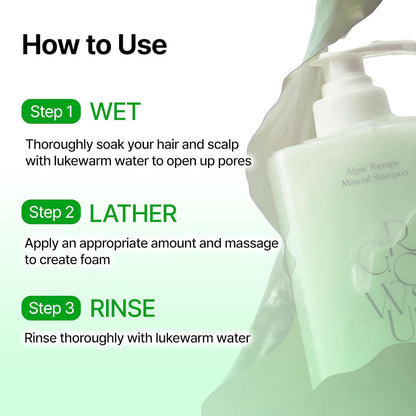 Growus Algae Therapy Mineral Shampoo 500ml – Refreshing Scalp Care Shampoo for Hydrated &amp; Healthy-Looking Hair