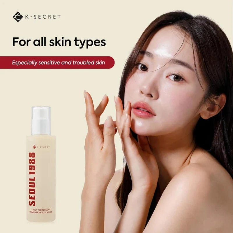 K-Secret Seoul 1988 Essence 100ml – Snail Mucin 97% + Rice Hydrating Facial Essence