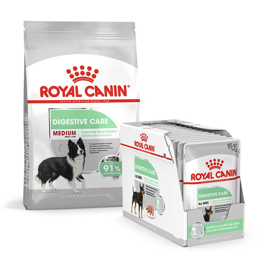 Royal Canin Digestive Medium Breed Bundle | Dog Food 3kg & Wet Dog Food 85g x 12