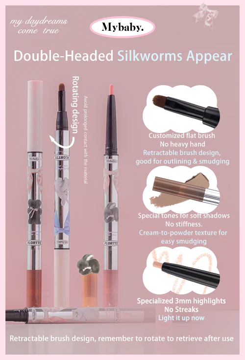 FLORTTE Double-Sided Eyeshadow Pencil – Dual-Ended Under Eye Highlight & Contour Stick for Natural Eye Makeup  Princess Aegyo Sal Volumizing