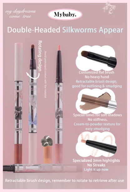 FLORTTE Double-Sided Eyeshadow Pencil – Dual-Ended Under Eye Highlight & Contour Stick for Natural Eye Makeup  Princess Aegyo Sal Volumizing