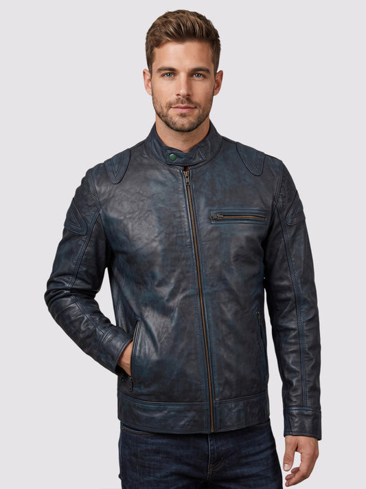 Blue Waxed Jacket With Red Shade
